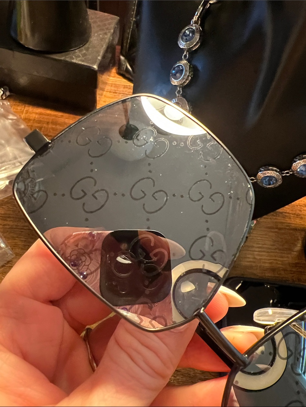 Black Logo Square Sunglasses - Black Lenses - Picture 2 of 5